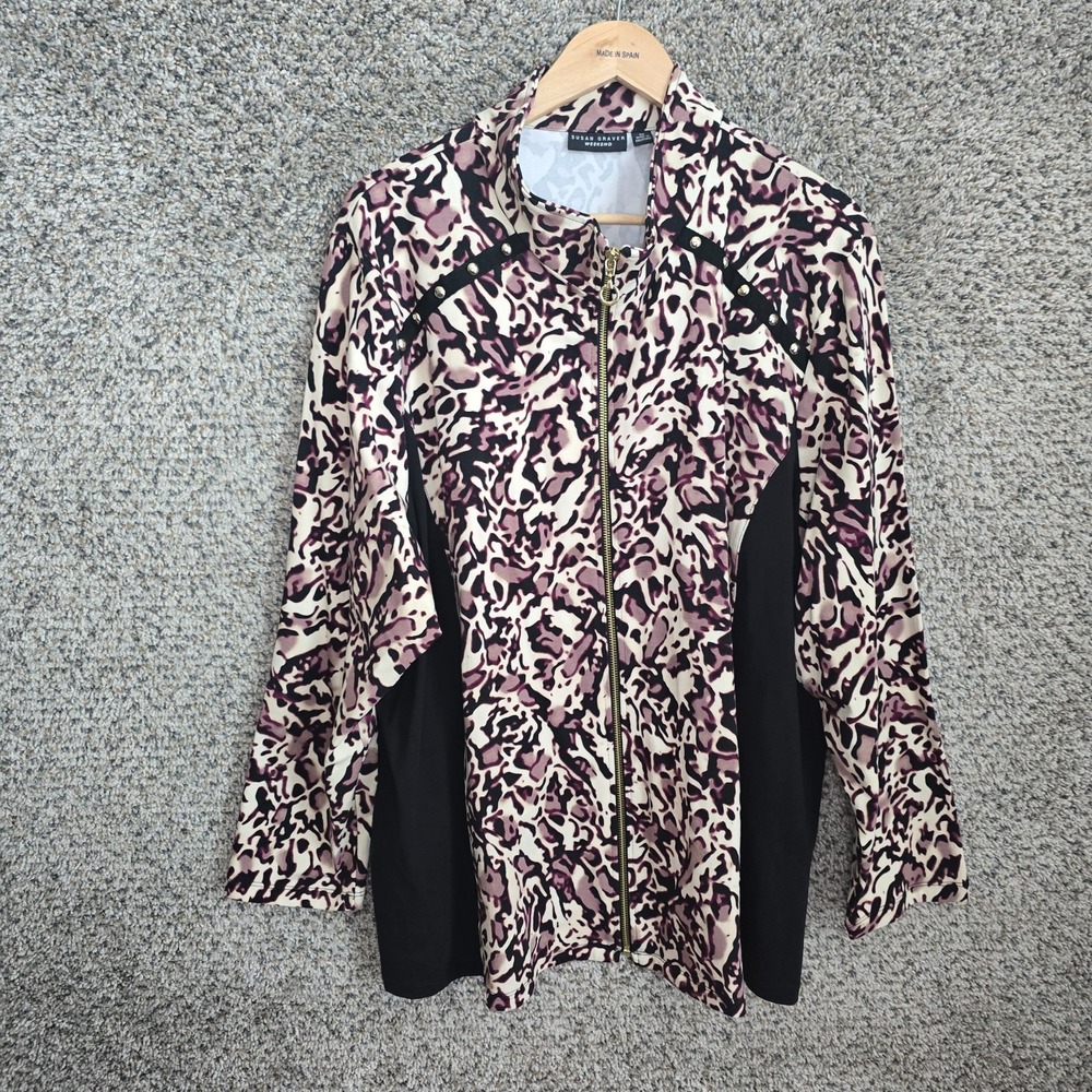 Susan Graver Jacket Womens‎ Plus 3X Purple Animal Print Full Zip Weekend Ladies